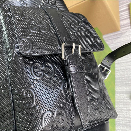 Gucci || Black GG Debossed Nylon Backpack - FASHION MYST