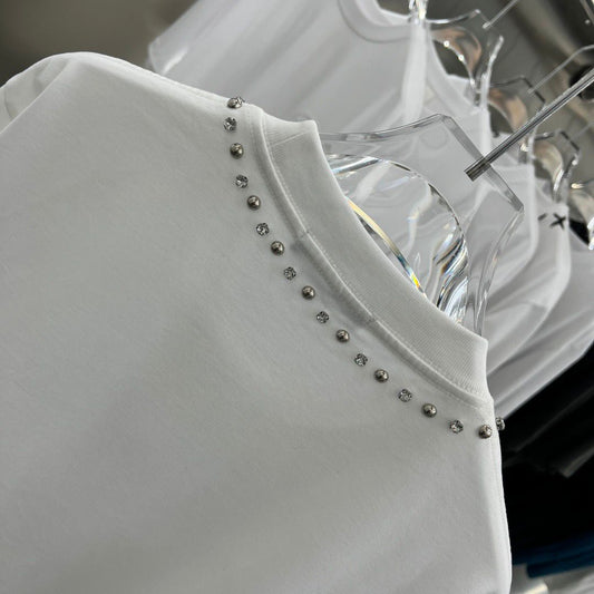 DOLCE & GABBANA || Round Neck T-Shirt With Short Sleeves And Rhinestone Appliqués - FASHION MYST