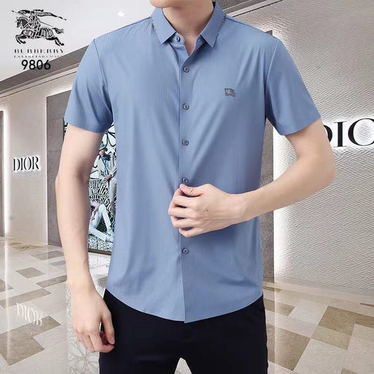 BURBERRY || Solid Camp Collar Shirt with Short Sleeves - FASHION MYST