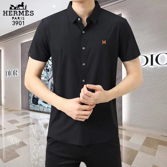 HERMES || Logo Embroidery Regular-Fit Shirt For Men - FASHION MYST