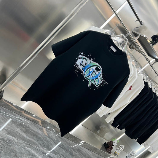CHRISTIAN DIOR || Graffiti Black Colour With Front Logo Printed Tshirt - FASHION MYST