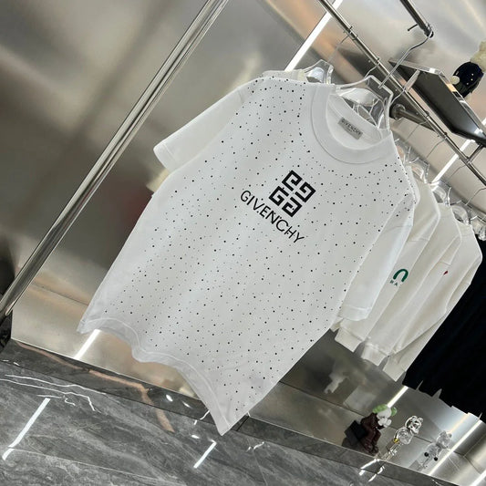 GIVENCHY || WHITE 4G LOGO SWAROVSKI DESIGNER T-SHIRT - FASHION MYST