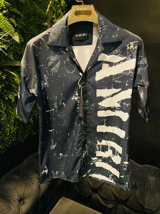 AMIRI || Black Army Stencil Camp Shirt - FASHION MYST