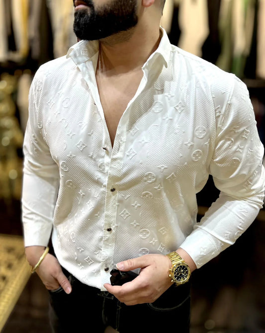 LOUIS VUITTON || High End Quality Self Emboosed Valvet Flocking Fabric Shirt - FASHION MYST