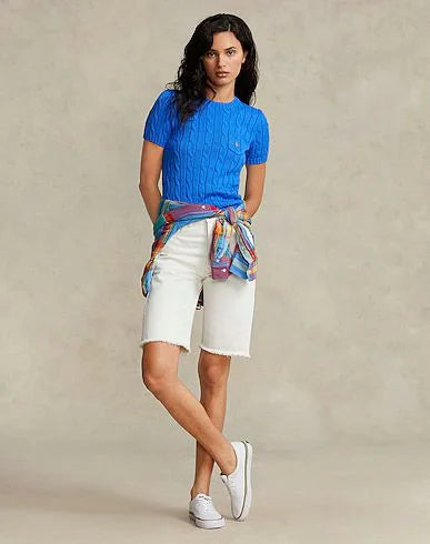 RALPH LAUREN || Cabel Wool Cashmere Short Sleeve Jumper For Women /Blue - FASHION MYST