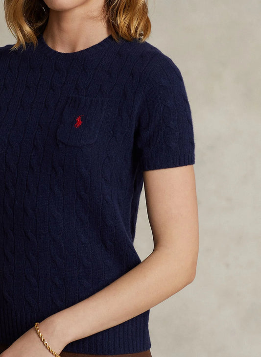 RALPH LAUREN || Cabel Wool Cashmere Short Sleeve Jumper For Women / BLUE - FASHION MYST