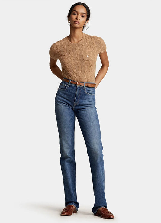 RALPH LAUREN || Cabel Wool Cashmere Short Sleeve Jumper For Women / BEIGE - FASHION MYST