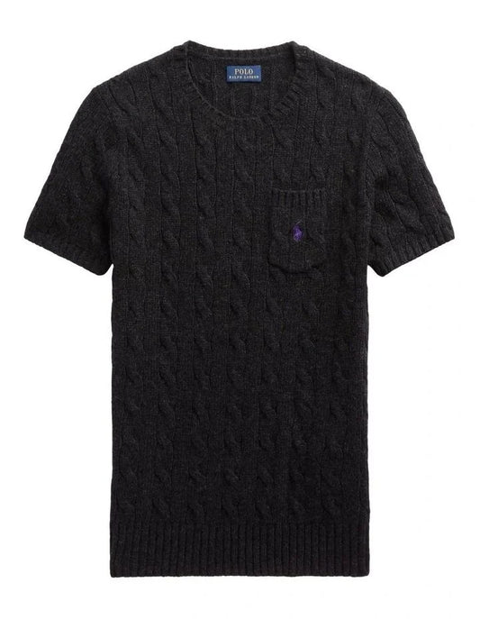 RALPH LAUREN || Cabel Wool Cashmere Short Sleeve Jumper For Women / BLACK - FASHION MYST