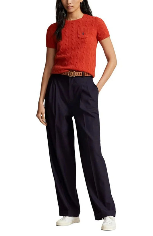 RALPH LAUREN || Cabel Wool Cashmere Short Sleeve Jumper For Women / Orange - FASHION MYST