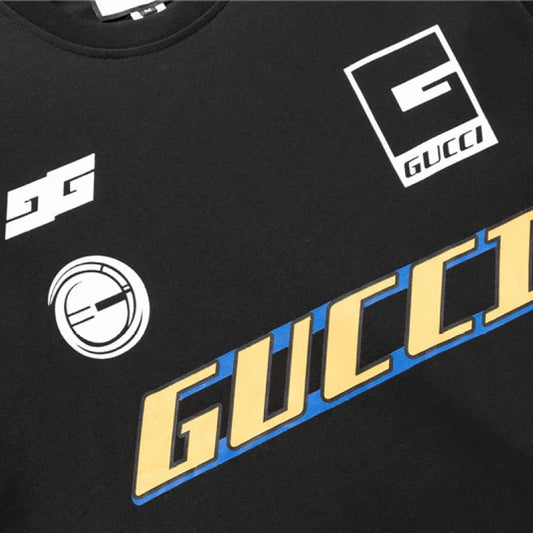 GUCCI || Moto Logo Round Neck Drop Shoulder T-shirt / BLACK - FASHION MYST