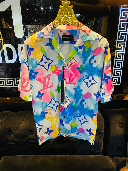LOUIS VUITTON || Multicolor Monogram Watercolor Half Sleeve Oversized Shirt - FASHION MYST