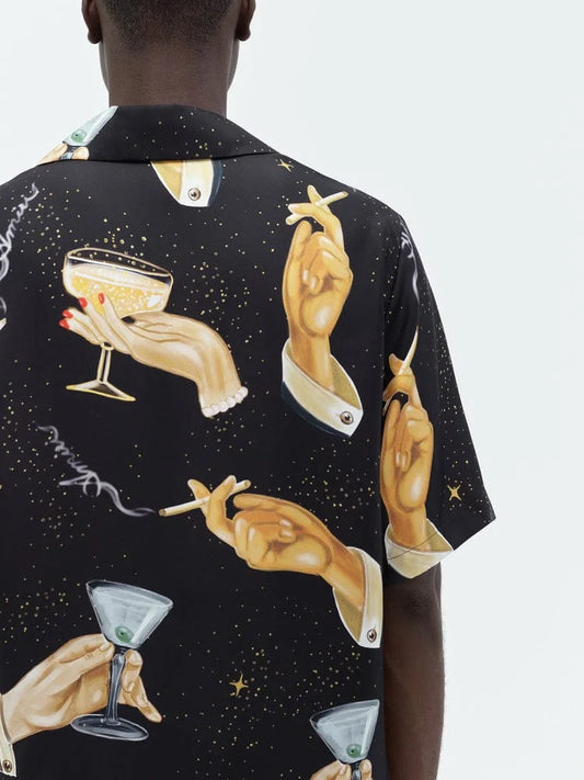 AMIRI || CHAMPAGNE PRINT BOWLING SHIRT - FASHION MYST