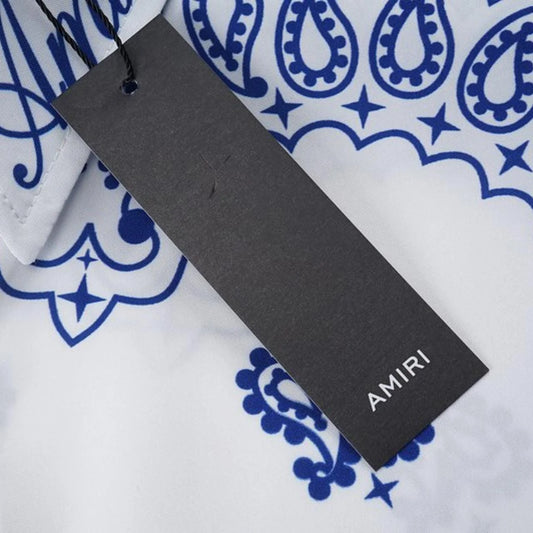 AMIRI || Bandana Cotton Piqué Short Sleeve Button-Up Polo In White - FASHION MYST