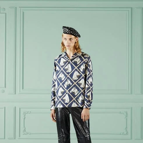 GUCCI || Horse Serie Shirt In Blue And Brown - FASHION MYST