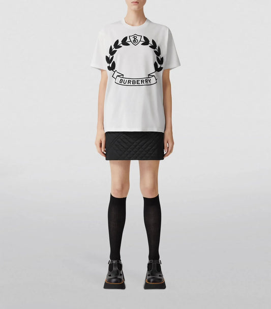 BURBERRY || Oak Leaf Crest Cotton T-shirt In White-Women - FASHION MYST