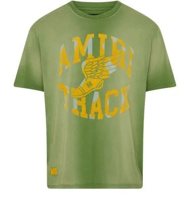 AMIRI || Track Logo-Flocked Cotton-Jersey T-Shirt / Green - FASHION MYST