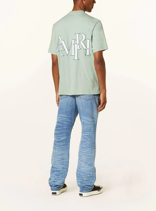 AMIRI || Men's Green staggered Logo T-shirt - FASHION MYST