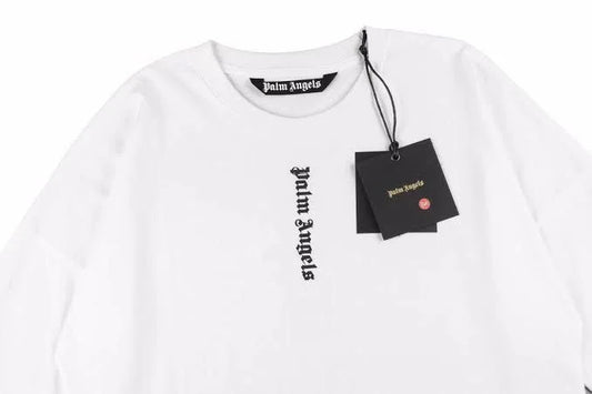 PALM ANGELS || White Logo Print Cotton Oversized Crew Neck T-Shirt - FASHION MYST