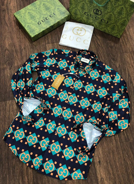 GUCCI || Men's Black gg Geometric Print Silk Bowling Shirt - FASHION MYST