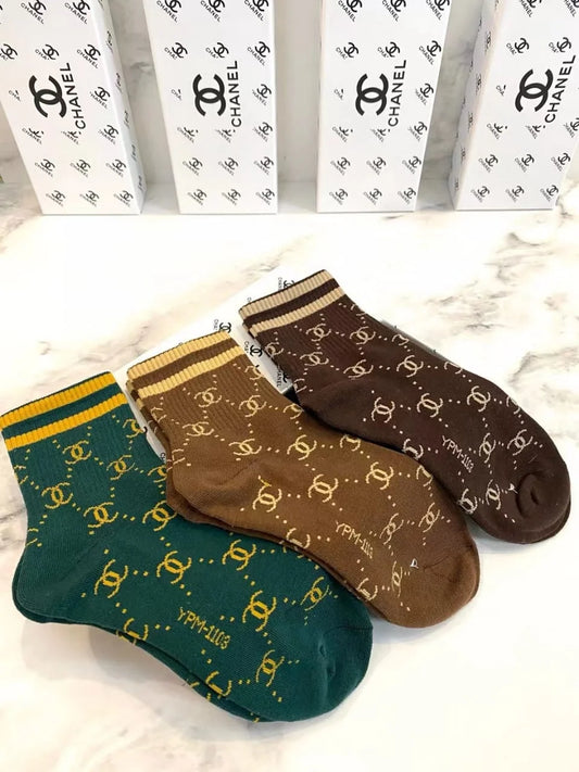 CHANEL || CC Logo Inspo Bling Embellished Ribbed Socks - FASHION MYST