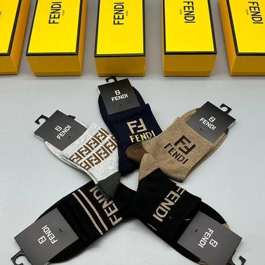 FENDI || FF Logo Latest Crew Length Socks (Pack Of Five Pair) - FASHION MYST