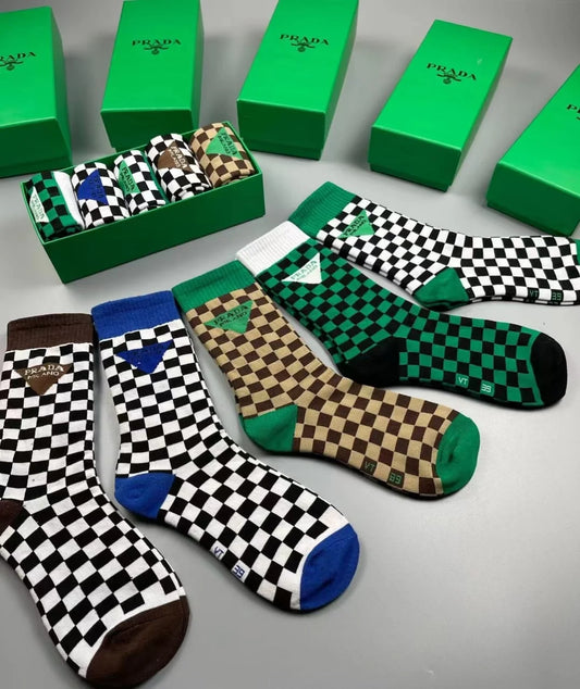 PRADA || Checkerboard Mid-Calf Socks (Pack Of Five Pair) - FASHION MYST