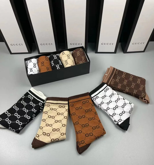 GUCCI || GG Pattern Cotton Blend Socks (Five Pair Combo Box) - FASHION MYST
