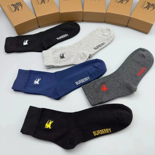 BURBERRY || Embossed Logo Five Pairs Plaid Crew Socks - FASHION MYST