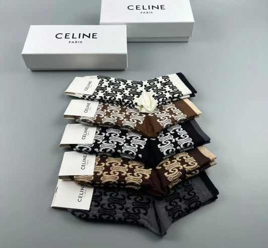 CELINE || Triomphe Unisex Street Style Logo Socks Pack Of Five - FASHION MYST