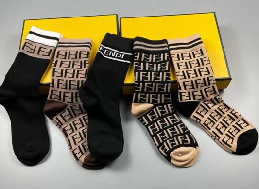 FENDI || FF Logo Pack of 5 Mid-Calf Length Socks - FASHION MYST