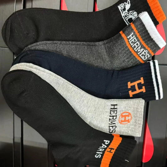 HERMES || LUXURY LONG LENGTH SOCKS (FIVE PCS COMBO) - FASHION MYST