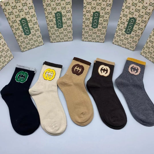 GUCCI || GG Logo Lit Circus Knit Socks in Ivory ( Five Pair Combo Box) - FASHION MYST