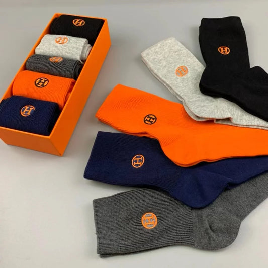 HERMES || High End Quality Long Length Socks (Five Pcs Combo Box) - FASHION MYST