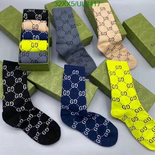 GUCCI || All Over GG Print Unisex Set Of 5 Socks With Box - FASHION MYST
