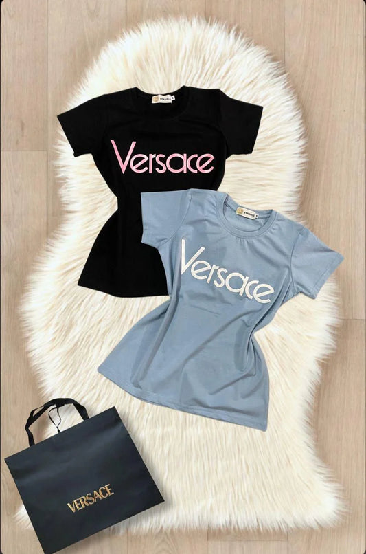 VERSACE || Crew Neck Plain Cotton Short Sleeves Logo T-Shirts - FASHION MYST