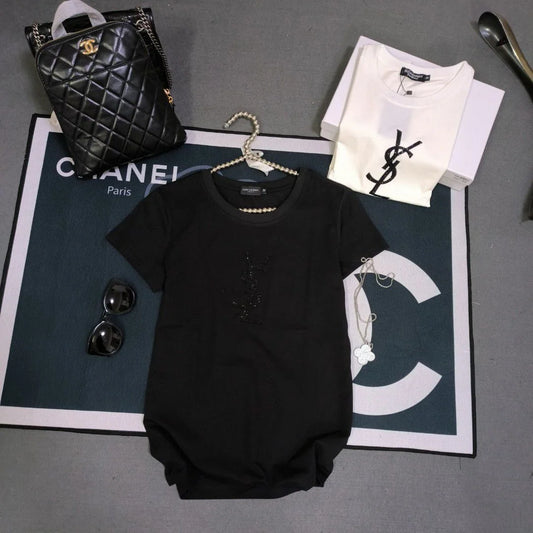 YVES SAINT LAURENT || T-Shirt With Black YSL Logo For Girls - FASHION MYST