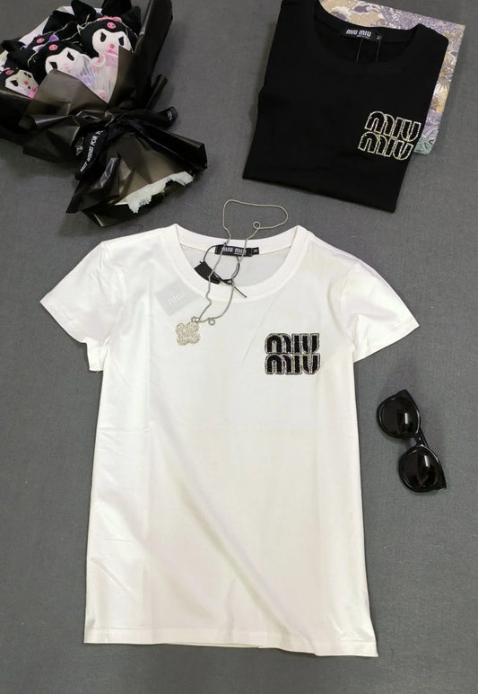 MIU MIU || Logo Embellished Cotton T-Shirt For Girls - FASHION MYST