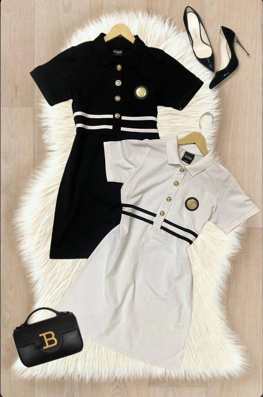 BALMAIN || Embroidered-Logo Mini Polo Dress For Girls - FASHION MYST