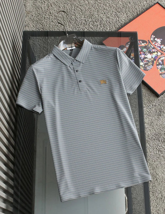 BURBERRY || Cotton Pique Polo T-Shirt With Striped Pattern- FASHION MYST
