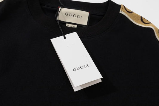 GUCCI || GG Interlocking Stripe White/Black Cotton T-Shirt- FASHION MYST