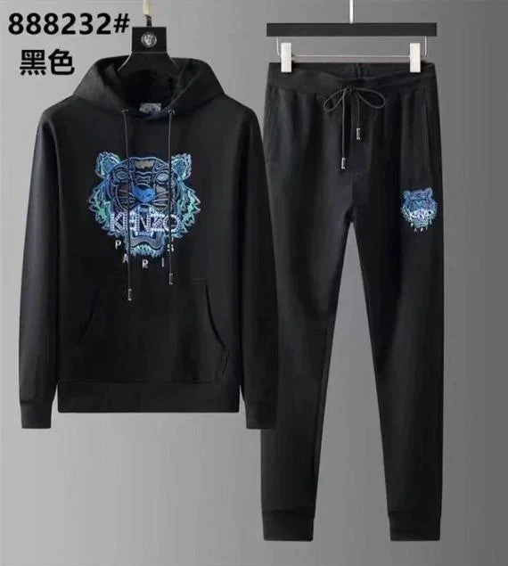 KENZO Hooded Tiger Embossed Tracksuit In Black Blue White FASHION MYST