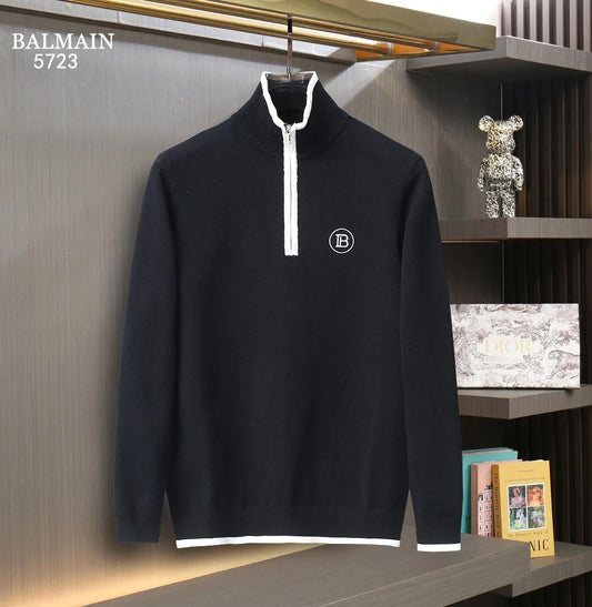 BALMAIN || Mens Zip-Up High-Neck Regular Fit Pullover- FASHION MYST