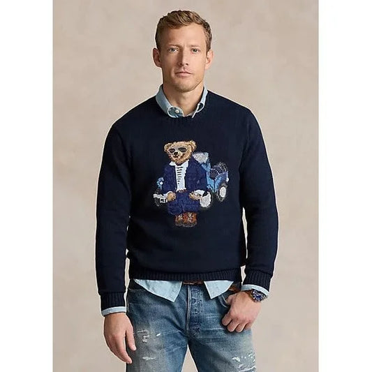 POLO RALPH LAUREN || Men's The Ralph & Ricky Bear Navy Blue Sweater- FASHION MYST