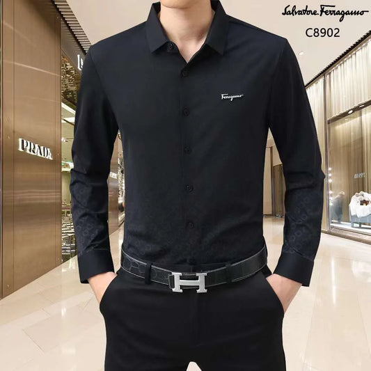 SALVATORE FERRAGAMO || Solid Tailored Fit Shirt- FASHION MYST