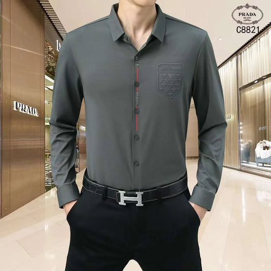 PRADA || Self Texture Elastic Full Sleeve Casual Shirt- FASHION MYST