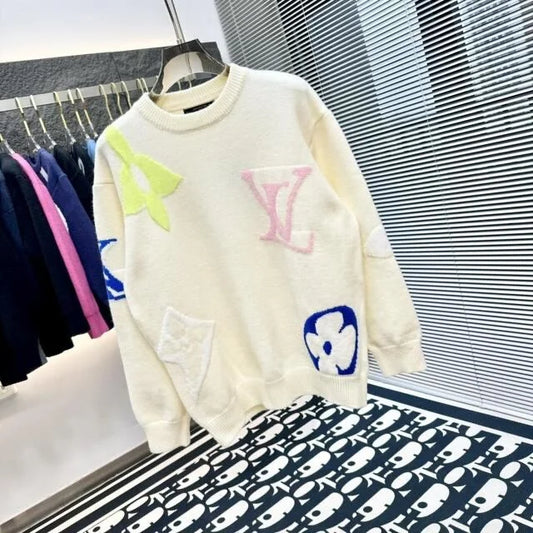 LOUIS VUITTON || White Chunky Wool Blend Pullover- FASHION MYST
