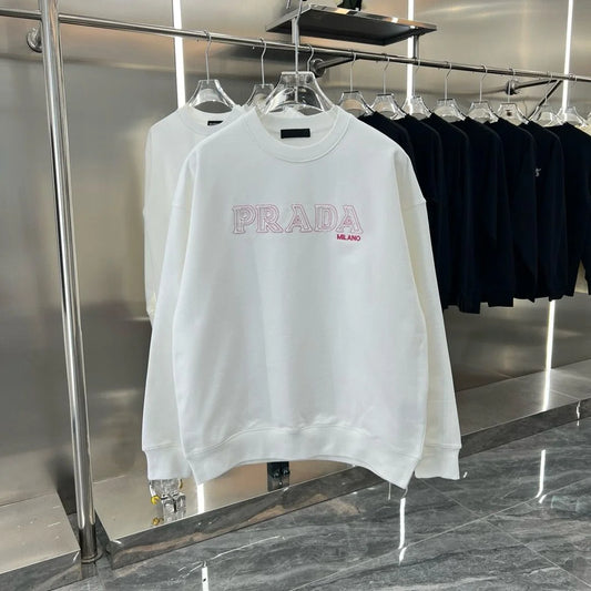 PRADA ||Oversized Prada Milano Rugged Logo Print Jersey Sweatshirt- FASHION MYST