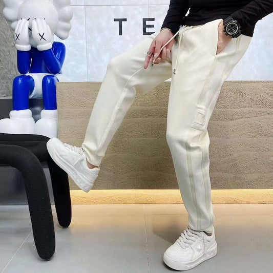 DOLCE GABBANA || Men White Fitted Track Pants with Contrast Side Taping- FASHION MYST