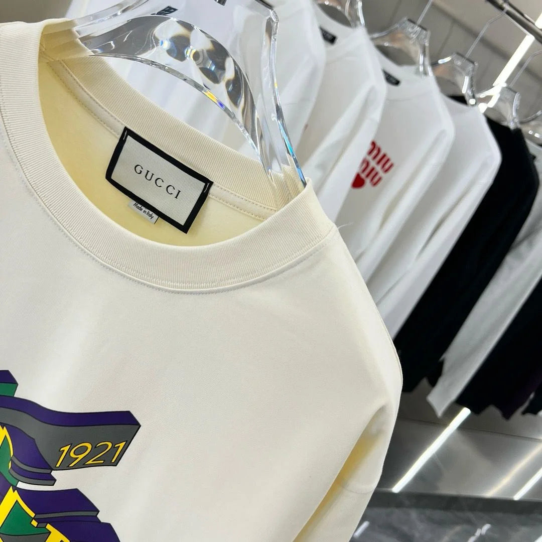 GUCCI || COTTON JERSEY SWEATSHIRT WITH GUCCI 1921 LOGO PRINT- FASHION MYST