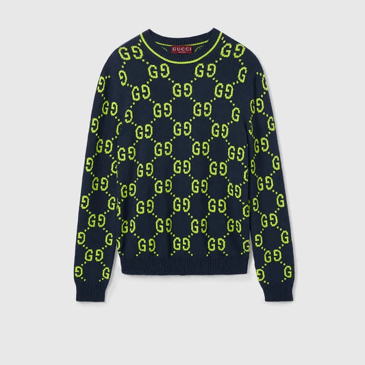 GUCCI || GG Logo Cotton Jacquard Crewneck Sweater- FASHION MYST